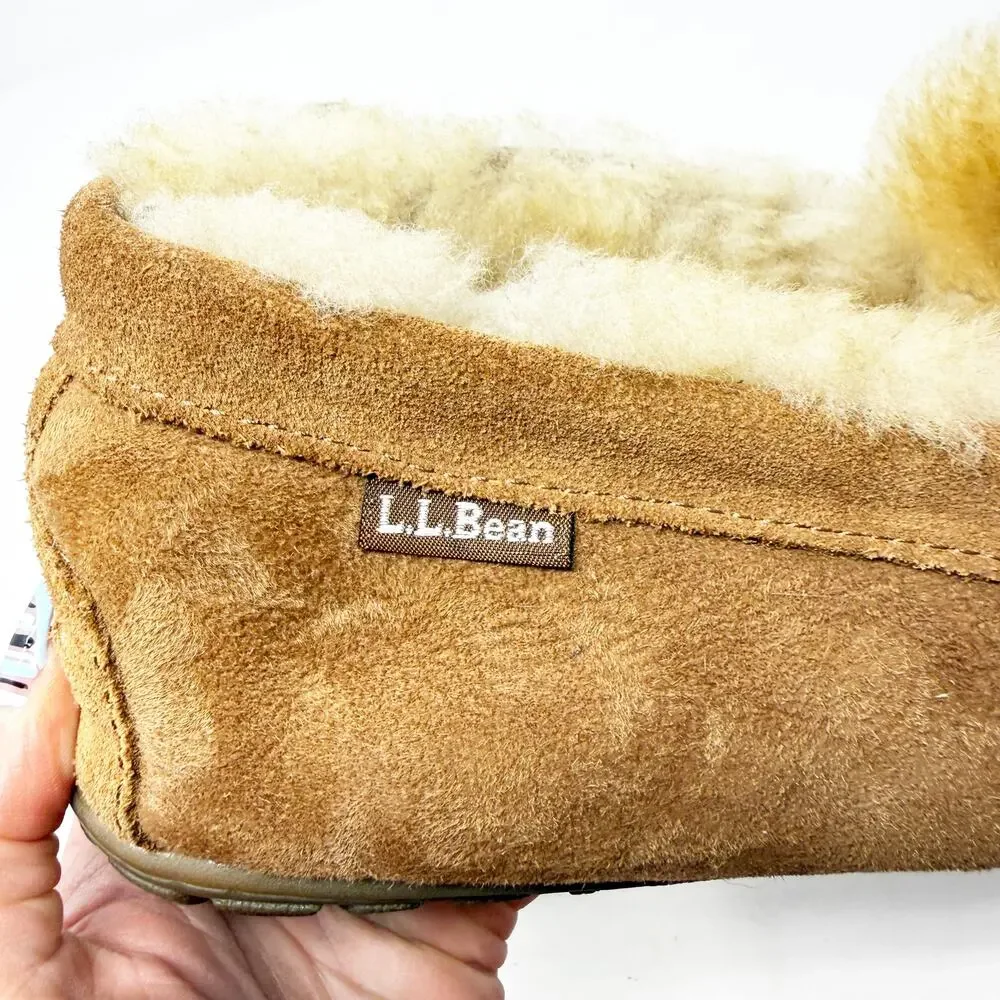 LL Bean Tan Suede/Shearling Moccasin Slipper Booties Men's Size 9 EUC